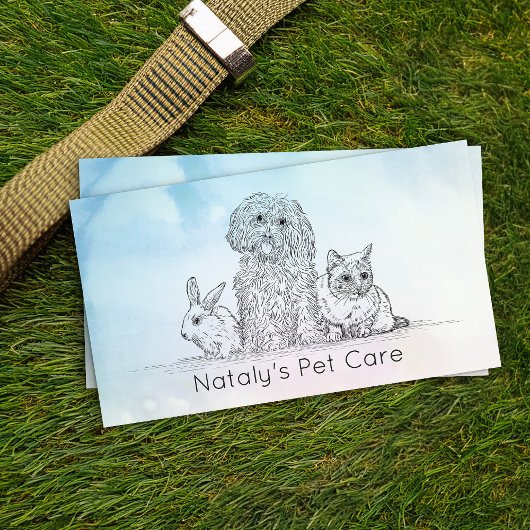 Carte De Visite Illustration de chat, chien et lapin mignons