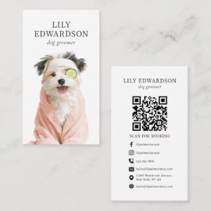 Carte De Visite Illustration de chien amusante et mignonne Code QR
