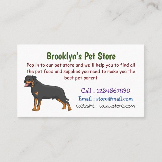 Carte De Visite Illustration de chien Rottweiler (Devant)