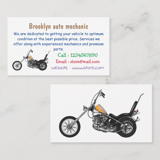 Carte De Visite Illustration de Chopper Motorcycle 1950 (Devant / Derrière)