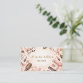 Carte De Visite Illustration de coiffeuse à l'arc rose (Debout devant)