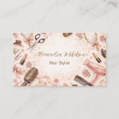 Carte De Visite Illustration de coiffeuse à l'arc rose (Devant)
