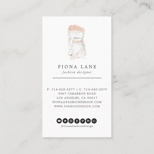 Carte De Visite Illustration de conception de mode aquarelle (Dos)
