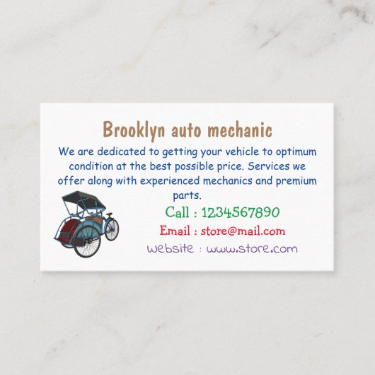 Carte De Visite Illustration de cyclo-pousse (Devant)