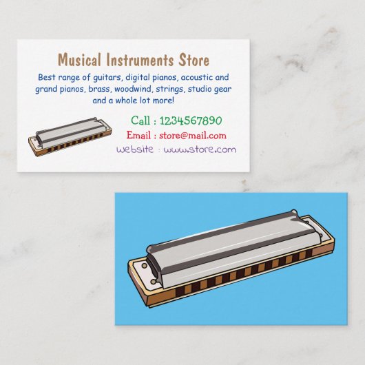 Carte De Visite Illustration de dessin d'Harmonica (Devant / Derrière)