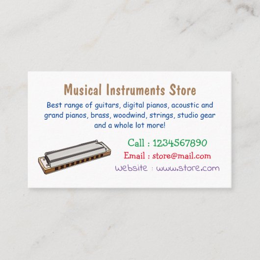 Carte De Visite Illustration de dessin d'Harmonica (Devant)