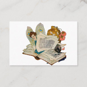 Carte De Visite Illustration de fée bibliophile vintage
