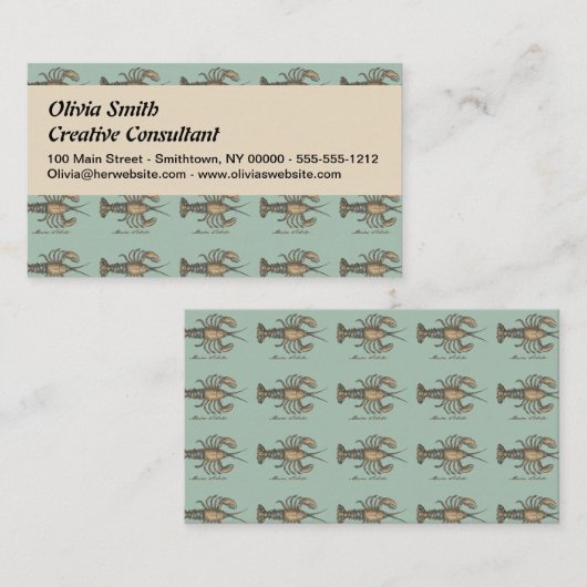 Carte De Visite Illustration de homard, fruits de mer du Maine (Devant / Derrière)