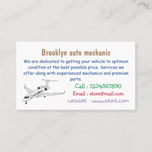 Carte De Visite Illustration de jet privé (Devant)