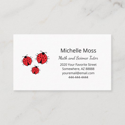 Carte De Visite Illustration de Ladybugs Whimsical Tutor mou (Devant)
