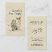 Carte De Visite Illustration de l'aquarelle de chat et de chien mi (Devant / Derrière)