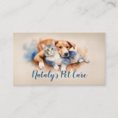 Carte De Visite Illustration de l'aquarelle de chat et de chien mi (Devant)