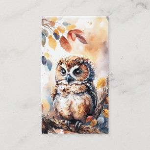 Carte De Visite Illustration de l'aquarelle du hibou d'automne