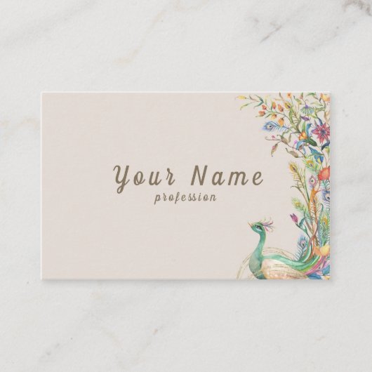 Carte De Visite Illustration de l'aquarelle vectorielle paons fleu (Devant)