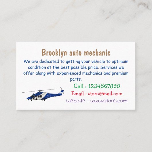 Carte De Visite Illustration de l'hélicoptère de police (Devant)