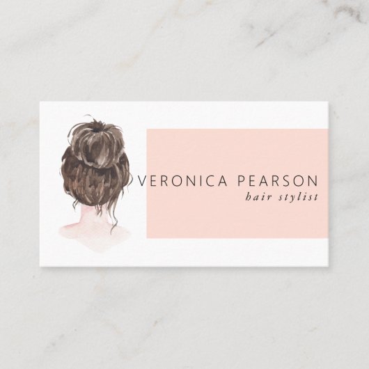 Carte De Visite Illustration de mode de coiffure à l'aquarelle pou (Devant)