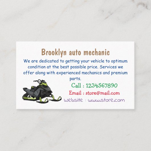 Carte De Visite Illustration de motoneige (Devant)