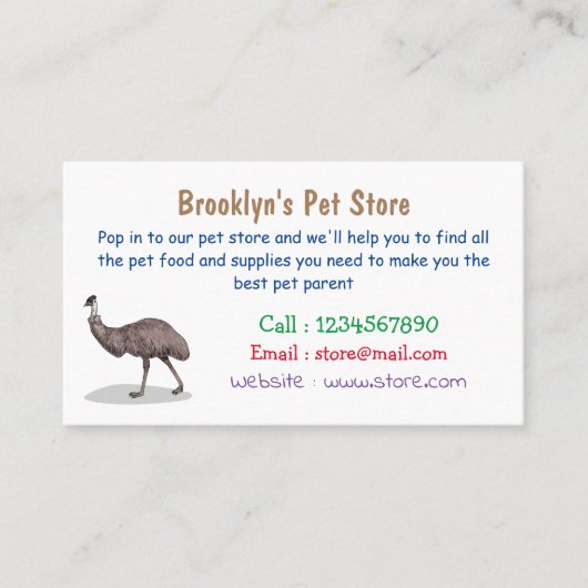 Carte De Visite Illustration d'Emu bird (Devant)