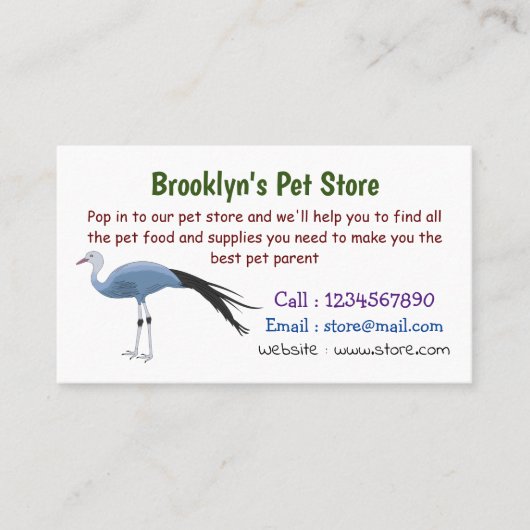 Carte De Visite Illustration d'oiseau de grue bleue (Devant)