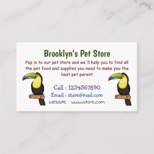 Carte De Visite Illustration d'oiseau toucain à bec de Keel (Devant)