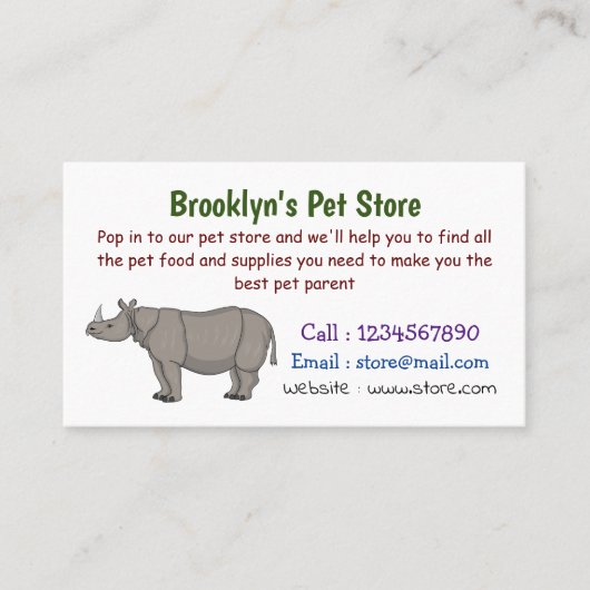 Carte De Visite Illustration du rhinocéros de Javan (Devant)