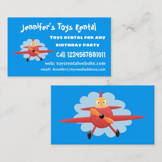 Carte De Visite Illustration d'un avion rouge volant mignon (Devant / Derrière)