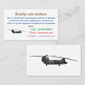 Carte De Visite Illustration d'un hélicoptère de l'armée de Chinoo (Devant / Derrière)