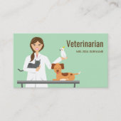 Carte De Visite Illustration d'une femme vétérinaire avec animaux (Devant)
