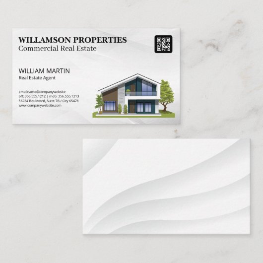 Carte De Visite Illustration d'une maison moderne | Code QR (Devant / Derrière)