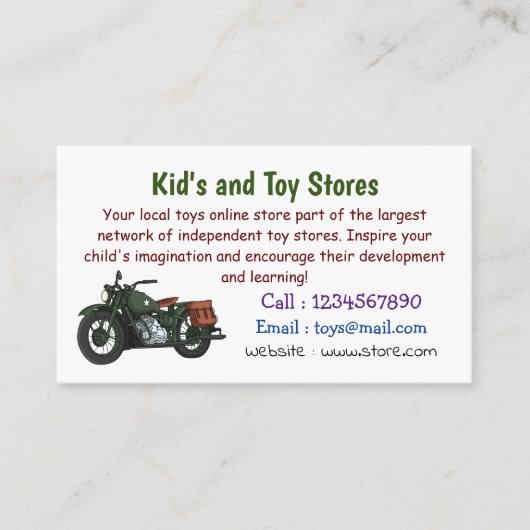 Carte De Visite Illustration d'une moto de croiseur militaire (Devant)