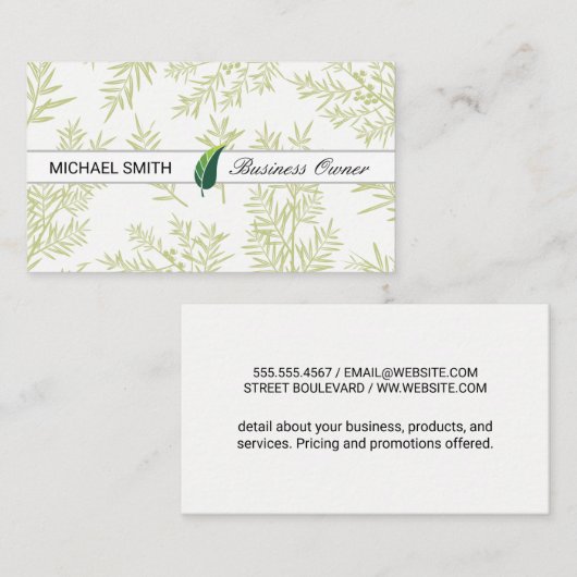 Carte De Visite Illustration feuille | Branches Juniper (Devant / Derrière)