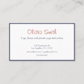 Carte De Visite Illustration fille mignonne Instructeur de Yoga (Dos)