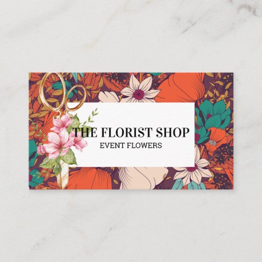 Carte De Visite Illustration Fleur | Ciseaux fleuristes (Devant)
