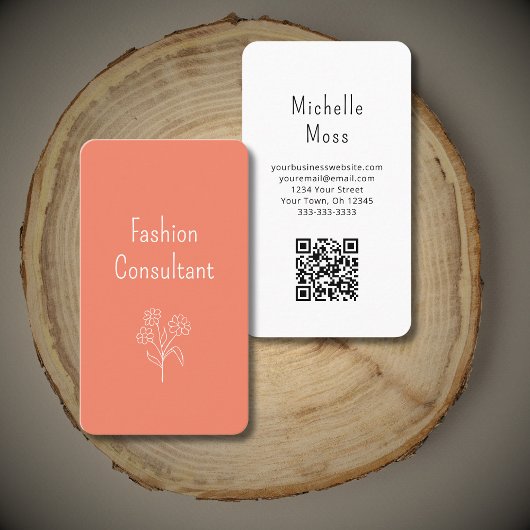 Carte De Visite Illustration Fleur sauvage simple Boho Peach QR co