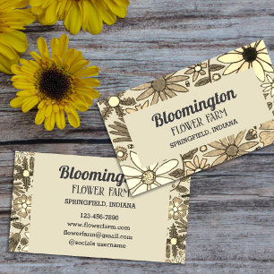 Carte De Visite Illustration florale noir et marron