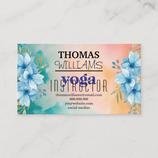 Carte De Visite Illustration florale professeur de yoga Mandala He (Devant)