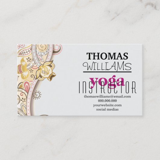 Carte De Visite Illustration florale professeur de yoga Mandala He (Devant)