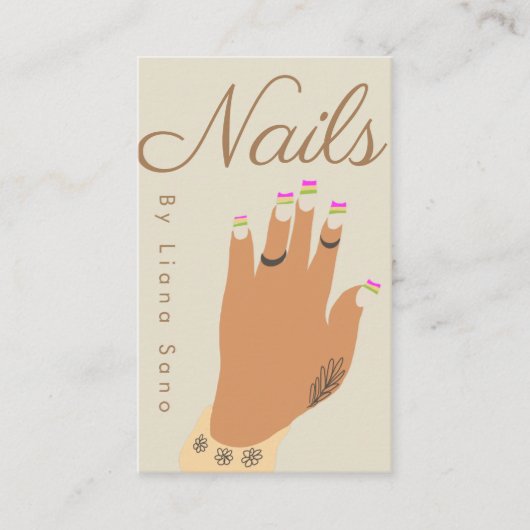 Carte De Visite Illustration main de tatouage de l'artiste ongle (Devant)