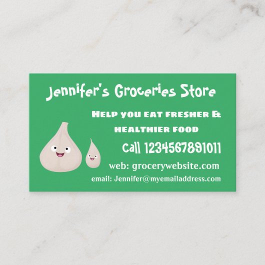 Carte De Visite Illustration végétale de caricature à l'ail mignon (Devant)