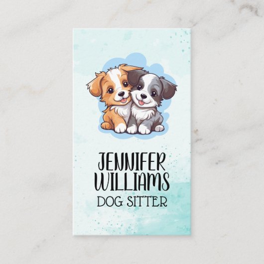 Carte De Visite Illustrations de chiot mignonne | Services animaux (Devant)
