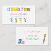 Carte De Visite Illustrations de crayon mignon de l'enseignant pré (Devant / Derrière)