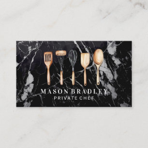 Carte De Visite Illustrations de cuisine en bois Marbre noir