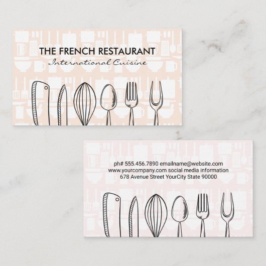 Carte De Visite Illustrations Ustensiles de cuisine (Devant / Derrière)
