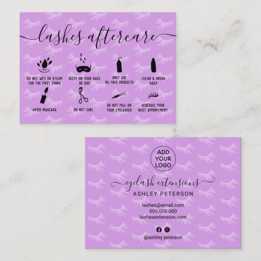 Carte De Visite Illustrations violettes de lashes (Devant / Derrière)
