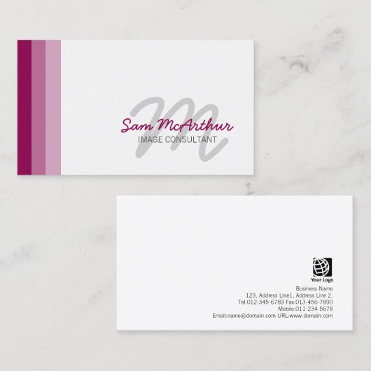 Carte De Visite Image Consultant Beauté Couleur Cursive Monogramme (Devant / Derrière)