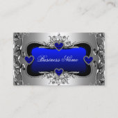 Carte De Visite Image de cœurs élégants Blue Silver Diamond (Devant)
