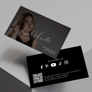 Carte De Visite Image superposition moderne noir QR code maquillag