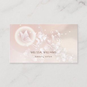 Carte De Visite Imaginaire beige à papillon floral