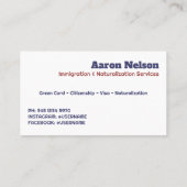 Carte De Visite 🗽 Immigration (Dos)