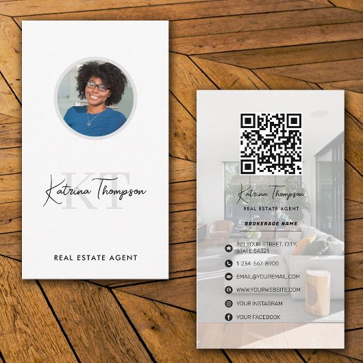 Carte De Visite Immobilier Agent Marketing Realtor QR Code Photo